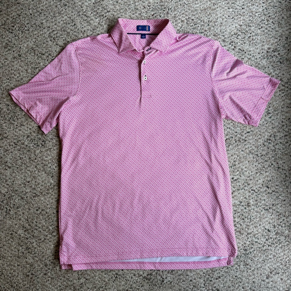 Stitch Golf Pink Geometric Pattern Polo Shirt for Men Size Large